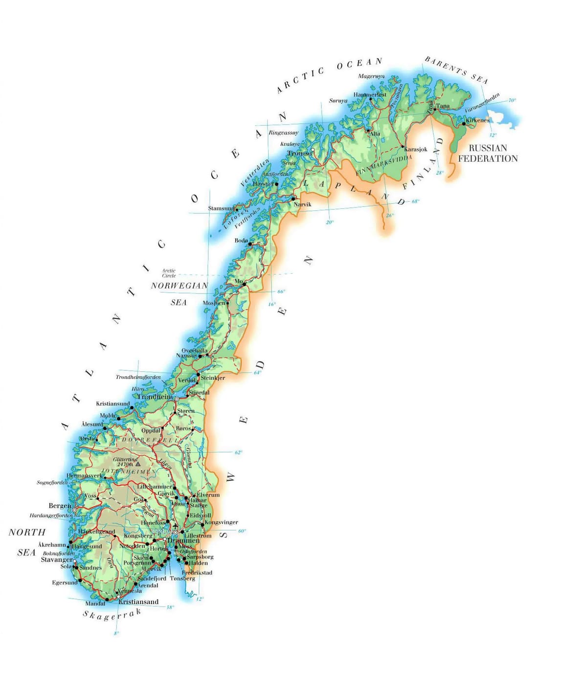 خريطة النرويج الارتفاع