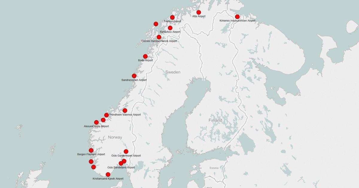 خريطة مطارات النرويج