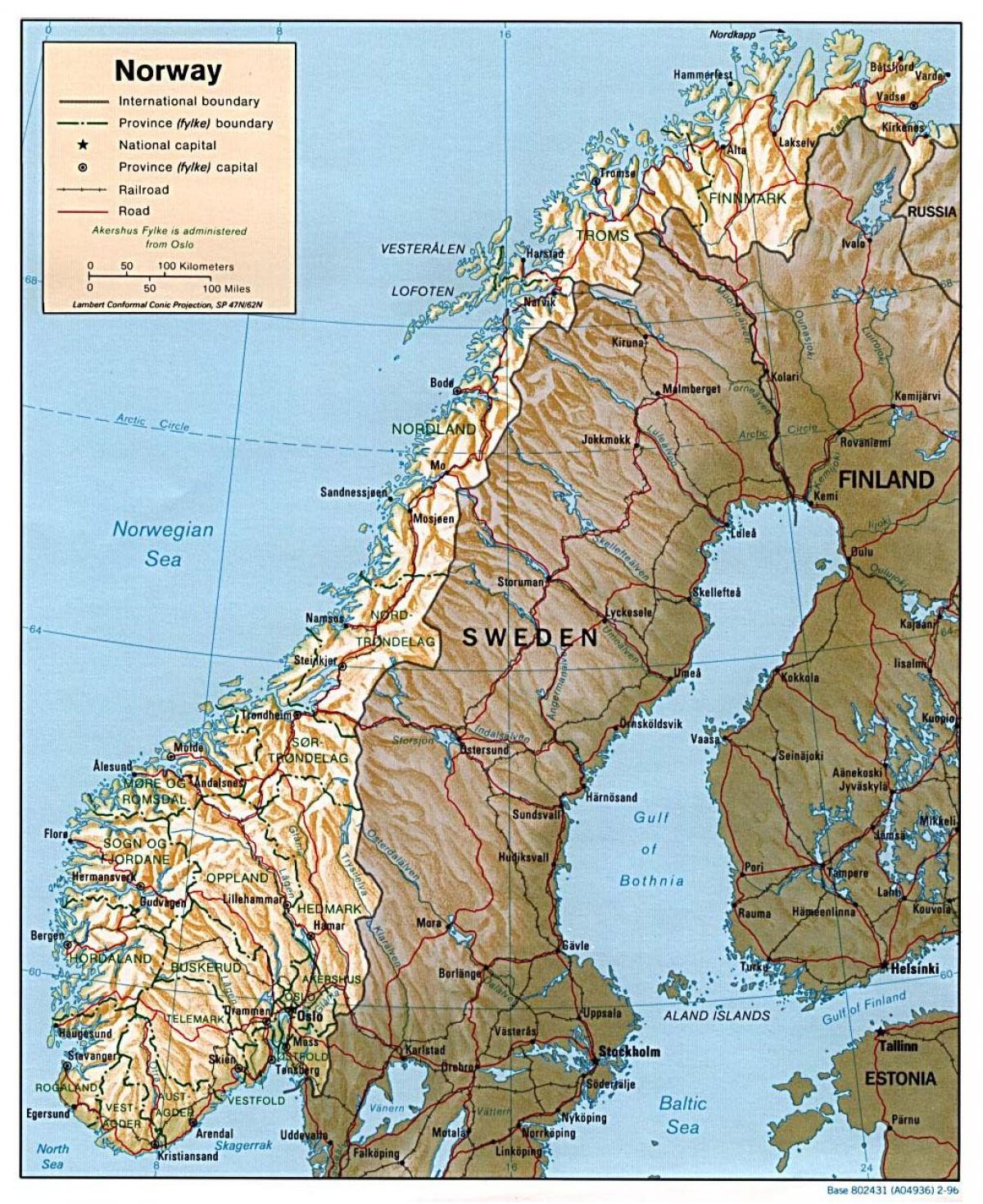 خريطة مفصلة النرويج مع المدن